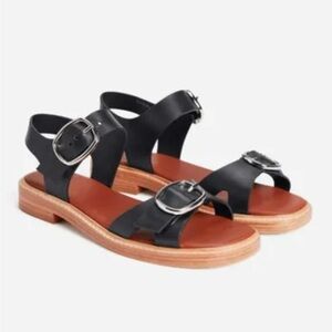 Everlane Black Leather Sandals with Silver Buckles